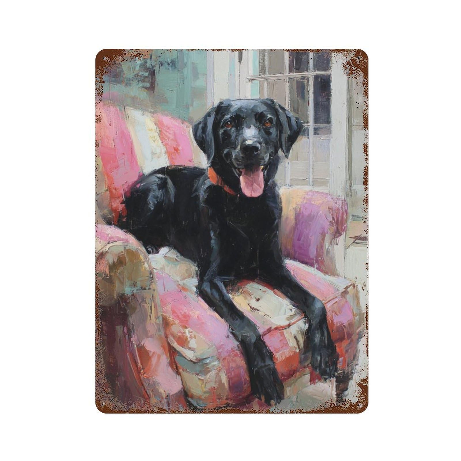 Black Labrador Retriever Painting Rust Effect Tin Sign 15.7"x11.8", Farmhouse Wall Decor for Bistro, Counter And Cafe Decor