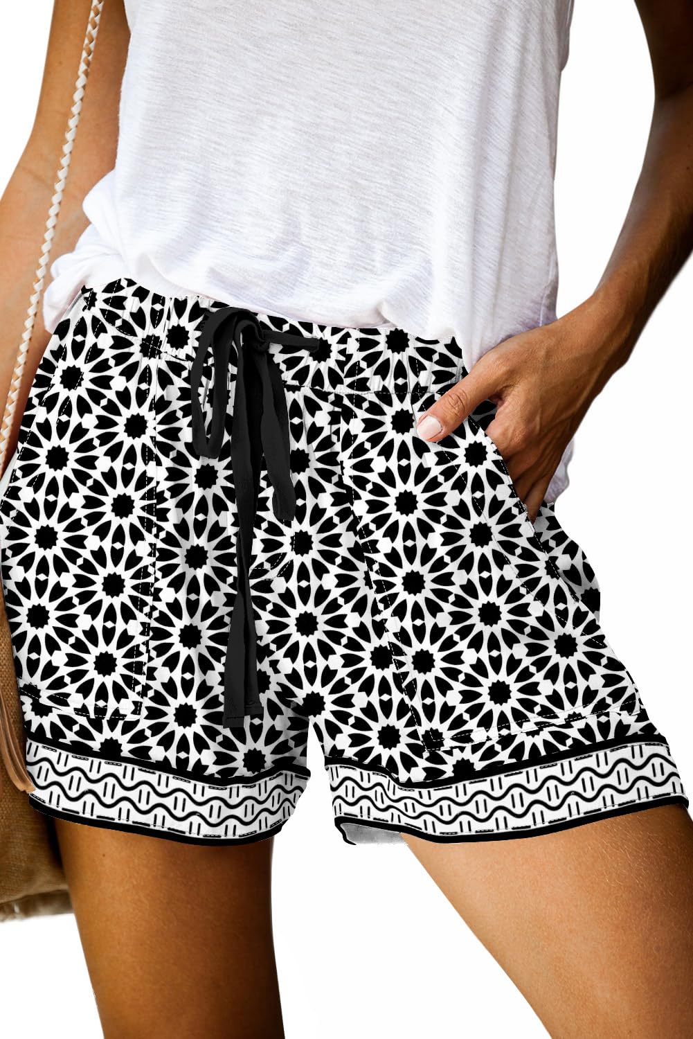 QUEEN PLUS Womens Casual Shorts Comfy Elastic Waist Drawstring Pocket Shorts Pants