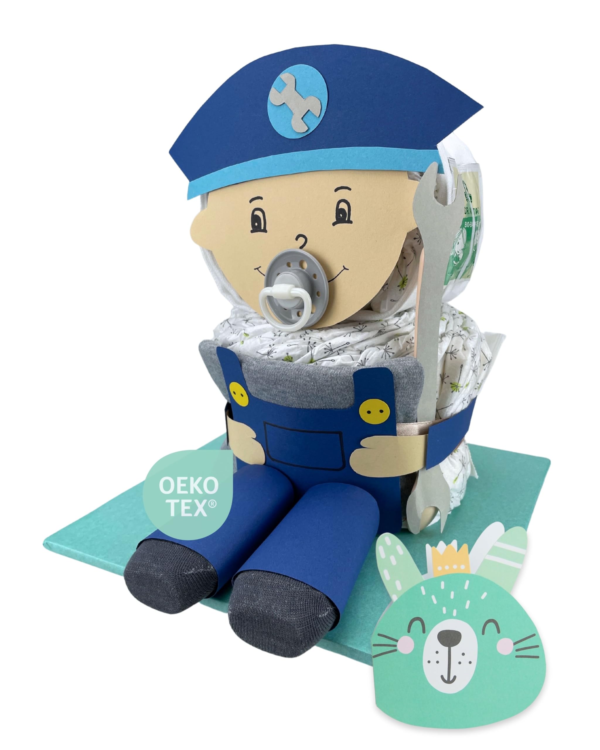 myBambini ® pastel de pañales mecánico y artesano - niños y niñas - neutro unisex - regalo de nacimiento - baby shower - bebé - idea de regalo - productos para bebés - paño eructo