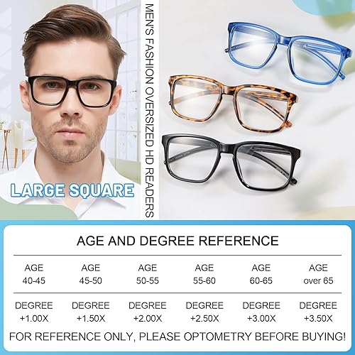 Miniatura 5 de MARE AZZURO Gafas de lectura de gran tamaño para hombre, grandes lectores cuadrados 1.0 1.25 1.5 1.75 2.0 2.25 2.5 2.75 3.0 3.5 4.0 5.0 6.0