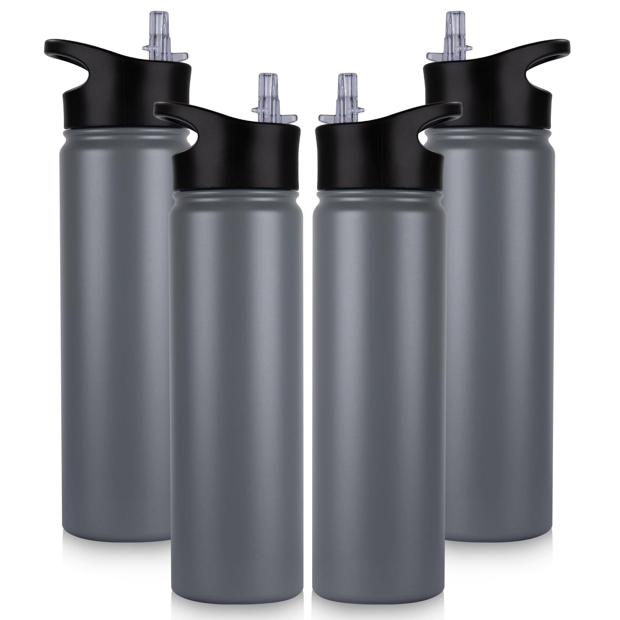 UMBFUN Edelstahl Trinkflasche - 750ml - mit Strohhalm,Auslaufsicher,Kohlensäure Geeignet,BPA frei Thermosflasche(+2 Deckel)Vakuum Doppelwandisolierung für Sport,Reisen,Camping,Schule,Fahrrad,(4er Set)