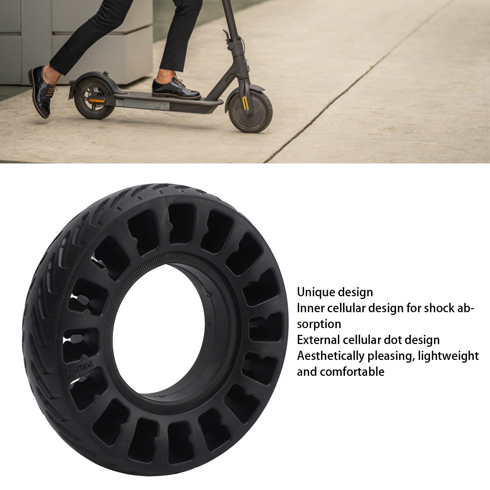 200x50 Solid Rubber Electric Scooter Tire for 8 Inch Dolphin Series Scooters Shock Absorbing with Strong Grip