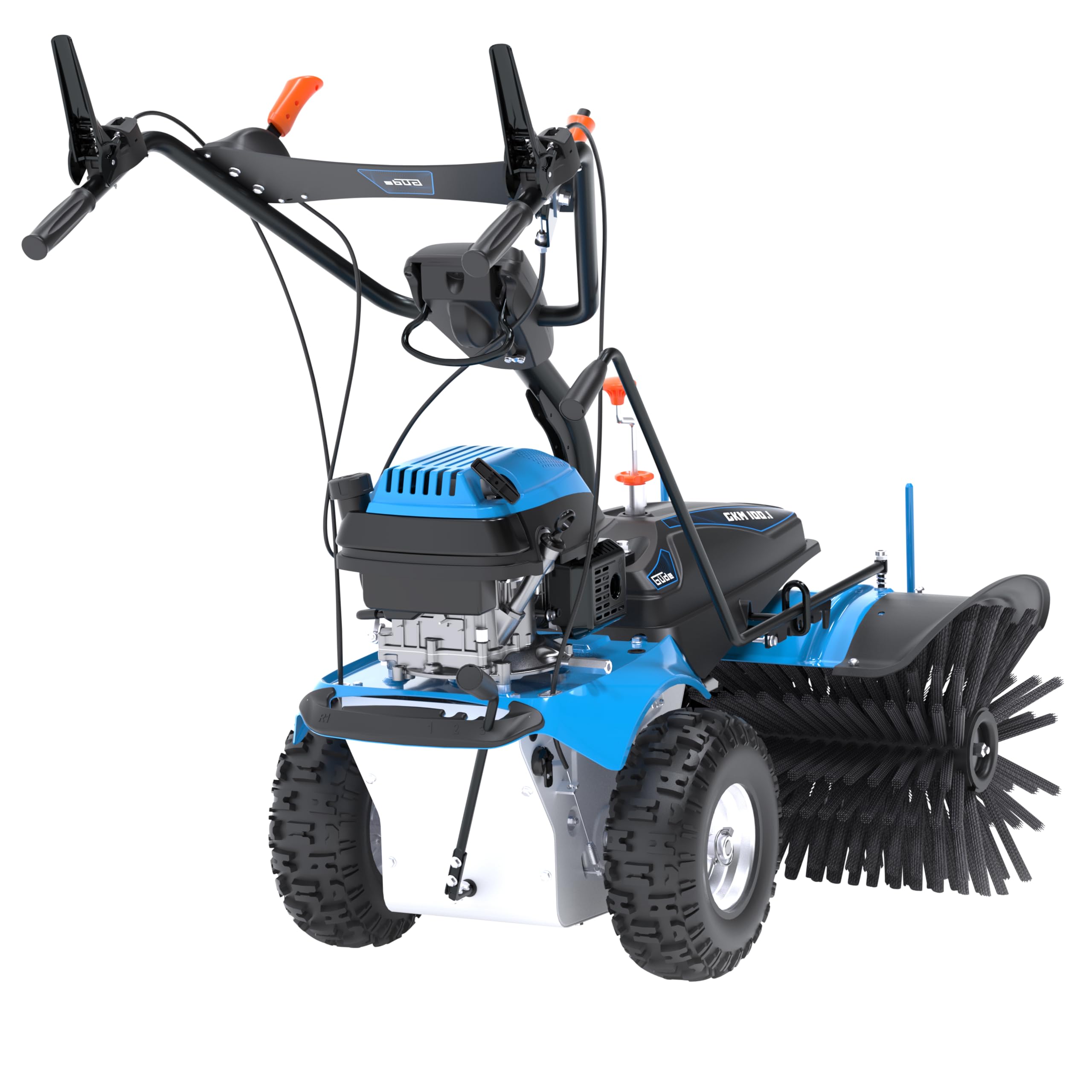 Güde GKM 100.1 Kehrmaschine - 4-Takt OHV-Motor, 173 Kubikzentimeter Hubraum, 3,2 Kilowatt, 4,4 PS, 1 Meter Arbeitsbreite, Bürste, Schneeschild und 72 Liter Behälter, 3 Vorwärts- und 1 Rückwärtsgang