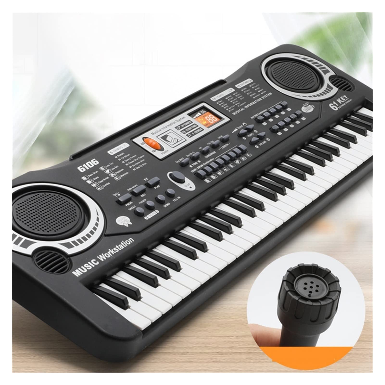 Teclado Electrónico De 61 Teclas Para Niños – Con Micrófono, 16 Timbres Y 10 Ritmos, Portátil, Batería O USB