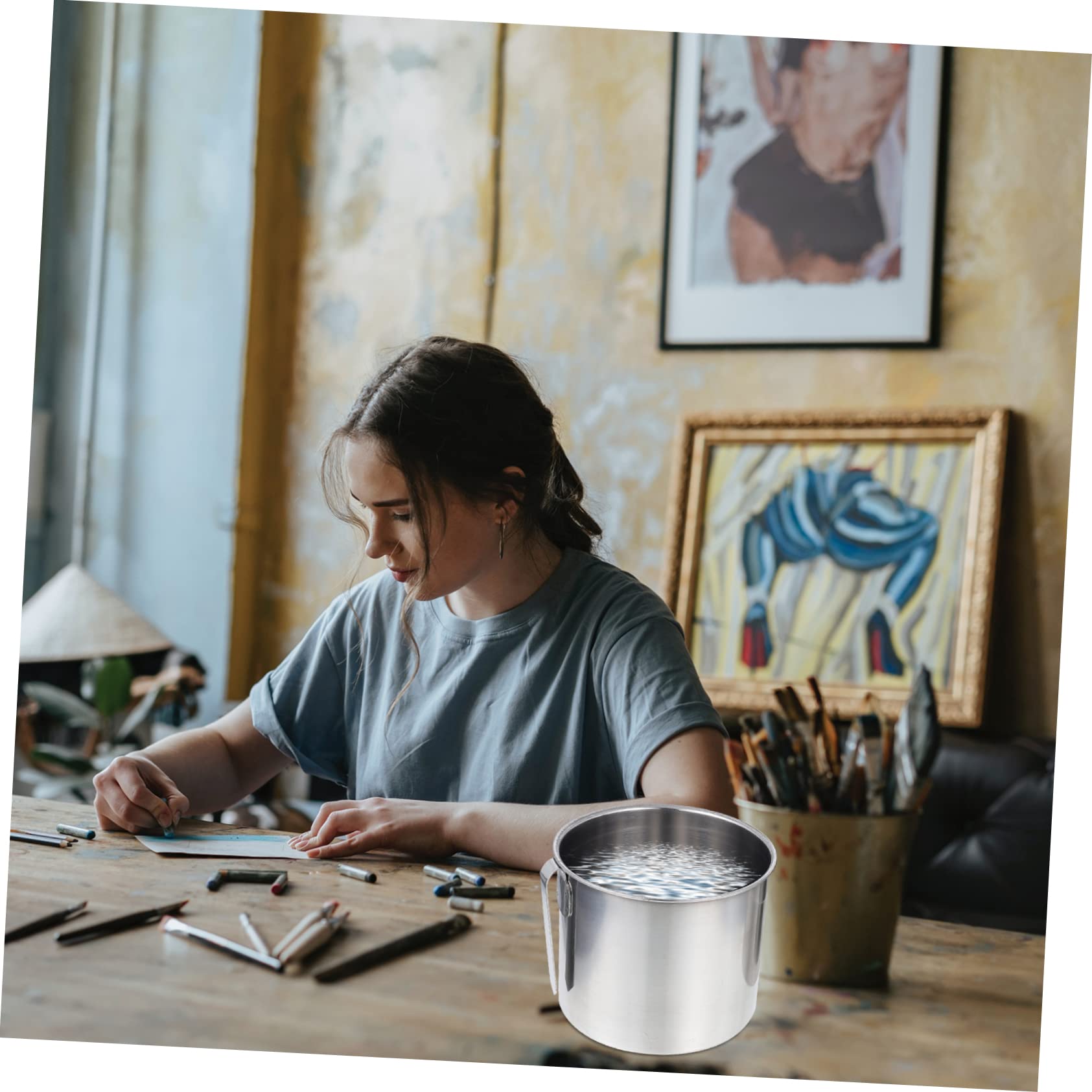 Gadpiparty Stainless Steel Artist Brush with Holder Multi Functional Paint Brush Washer for Home Studio and Outdoor Use Easy to Clean Durable for Water Spirits and Solvents