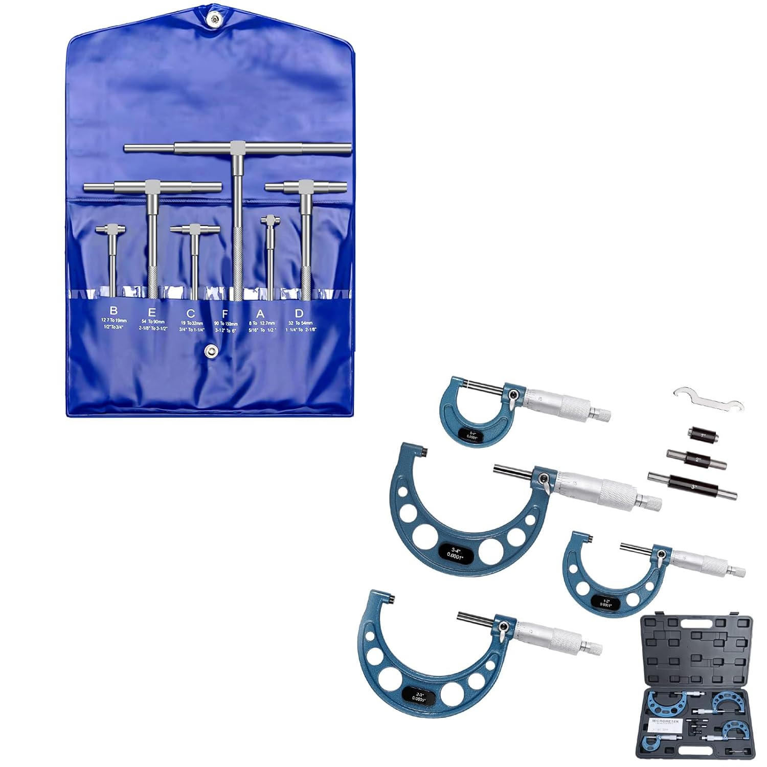 HDLNKAK Telescoping Gage Set, 6 Pack Stainless Steel T - Bore Hole Gauges,Outside Micrometer Set, 0-4" Machinist Micrometer, 4 Pcs Machinist Tool Set.