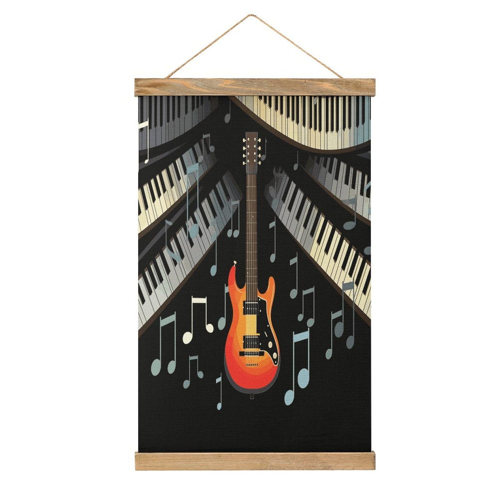 JTREHY Guitar Piano Pattern Linen Hanging Painting Vintage Poster Wall Art Prints Personality Style Wall Hanging Poster for Living Room Office Bedroom Decor Frame 13.2 X 20.47 Inch