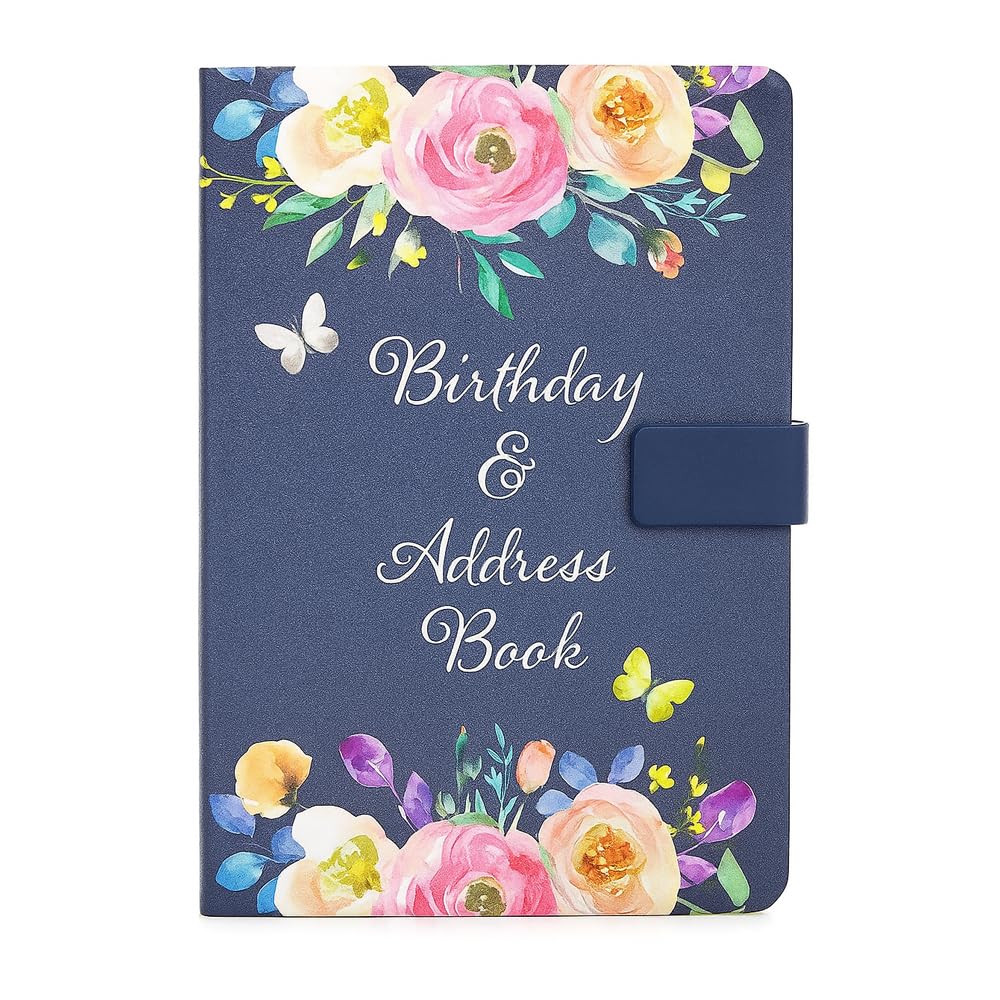 Telephone Address & Birthday Book A-Z Index Beautiful Fabric Vintage Style Cover A5 Size Soft Padded Cover Address & Birthday Book with Magnetic Lock, Vintage Florals