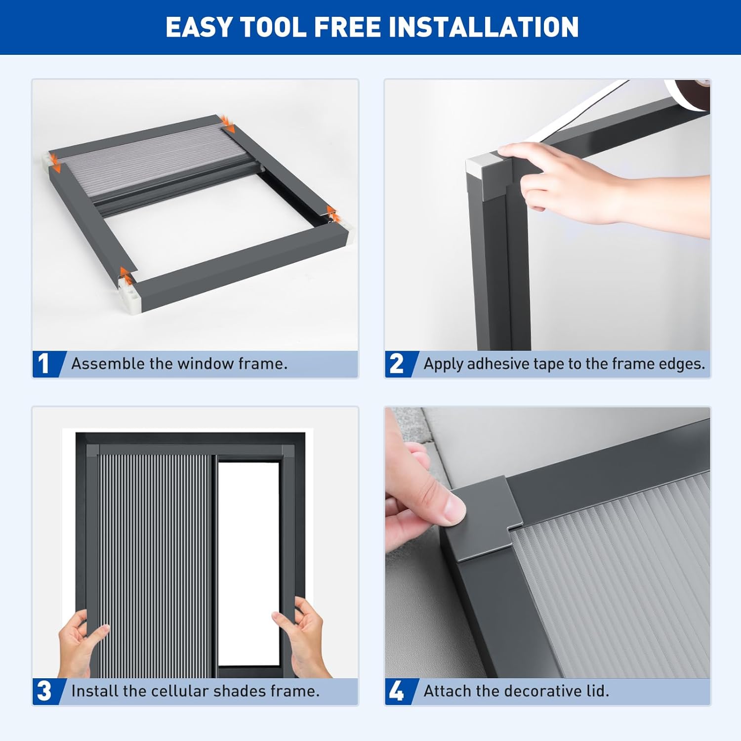 MAGZO Customizable Blackout Cellular Shades with Aluminum Frame No Drill, Waterproof Thermal Insulated Window Shades for Home, Guard Total Blackout Blinds
