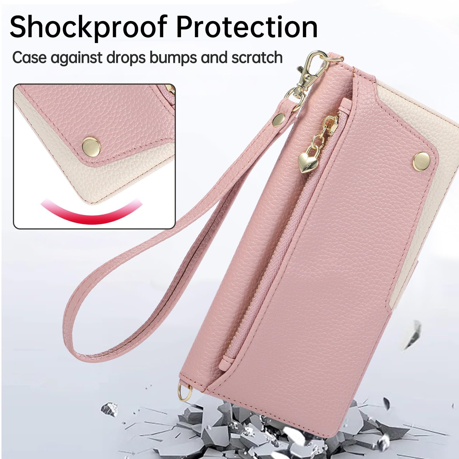 Ribaltabile Cover per iPhone 17 Pro Max/17 Pro/17 Air/17, Modello Litchi | Cerniera Portafoglio Moda Pelle Custodia con Tracolla Porta Carte Funzione Supporto Donna Telefono Caso