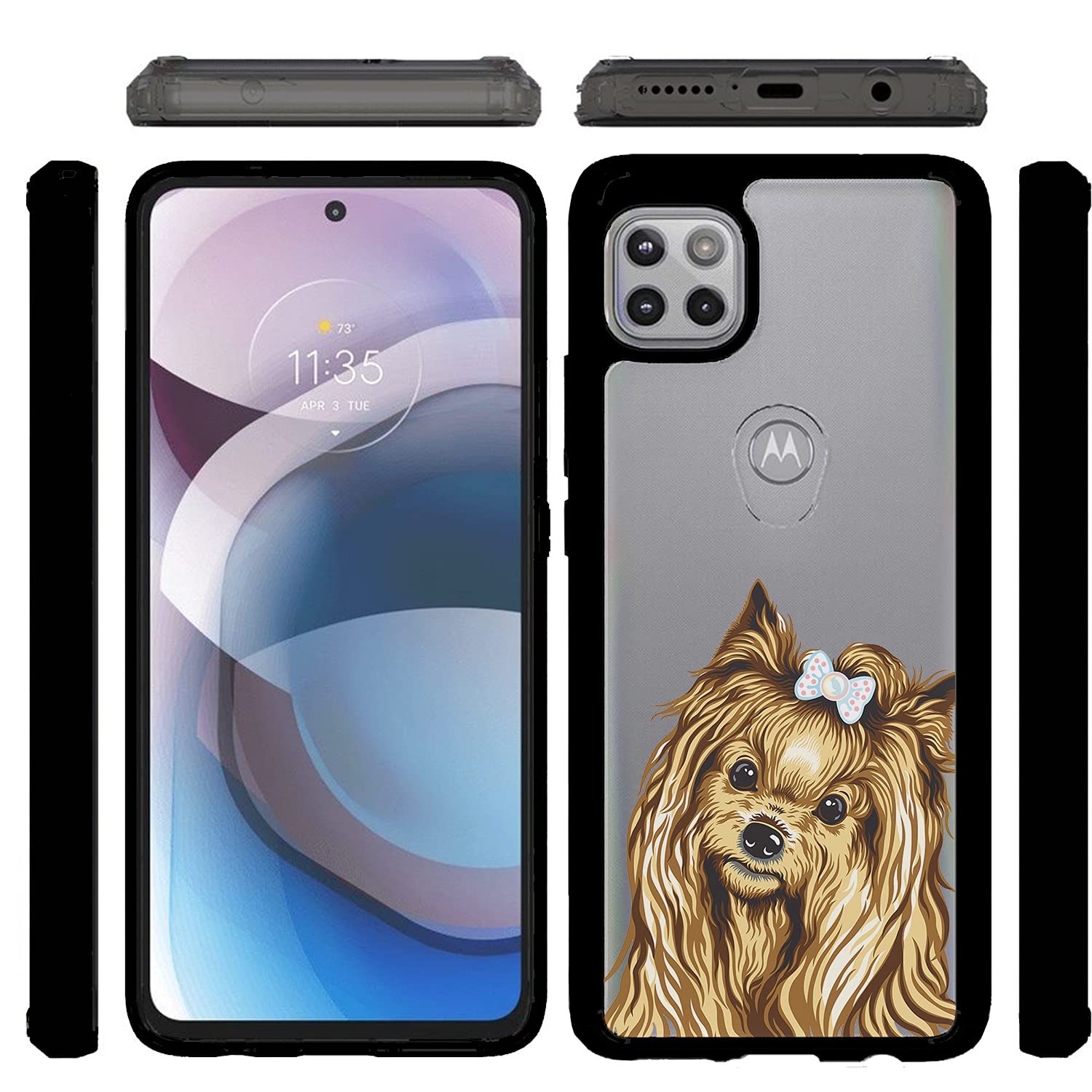 CasesOnDeck Case for [Motorola Moto One 5G Ace/Moto G 5G (2021)] [Black Bumper Guard] Soft and Flexible TPU Ultra Thin Shockproof Transparent Cover (Yorkie)