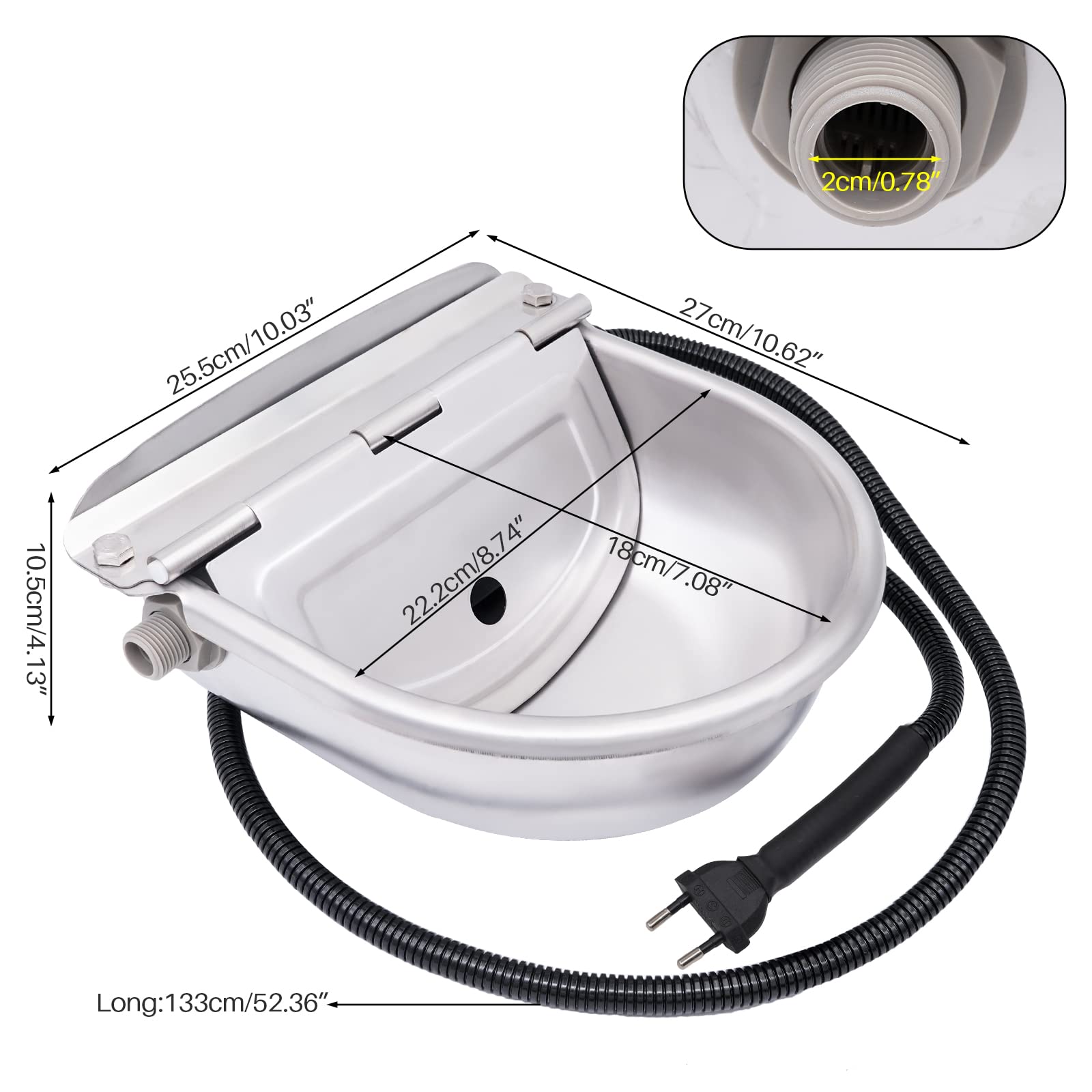 Abreuvoir Chauffant Automatique en Acier Inoxydable 220V, avec Robinet à Bille Réglable pour Chevaux, Bovins, Vaches, Chiens, Chèvres, Moutons et Porcs