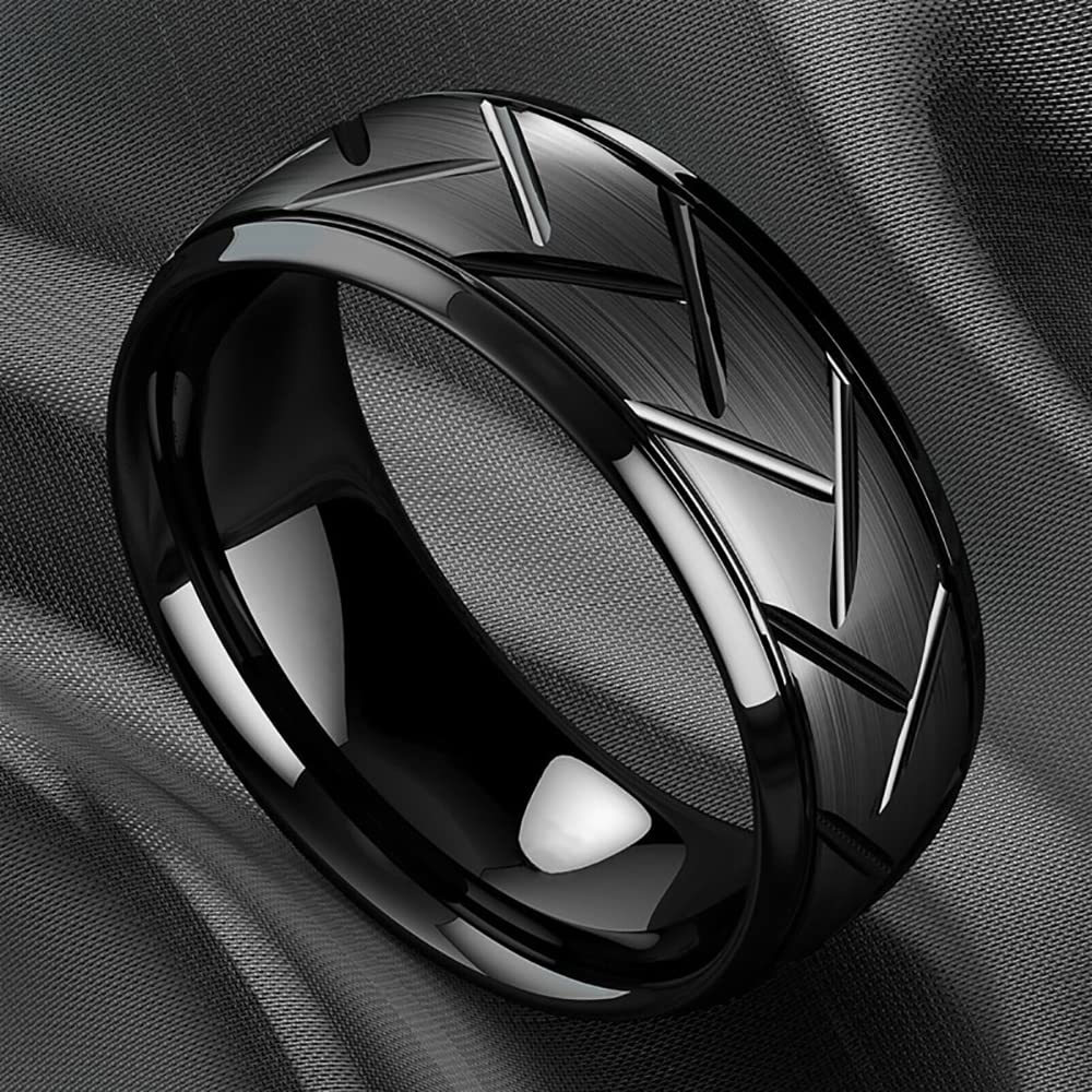 ZENSE - Anello nero lucido da uomo con scanalature ZR0177
