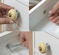 Vista 4 de Hermosos pomos de cerámica amarilla y blanca para gabinetes de cocina, perillas para cajones, perillas hechas a mano, pomos de gabinete de cerámica