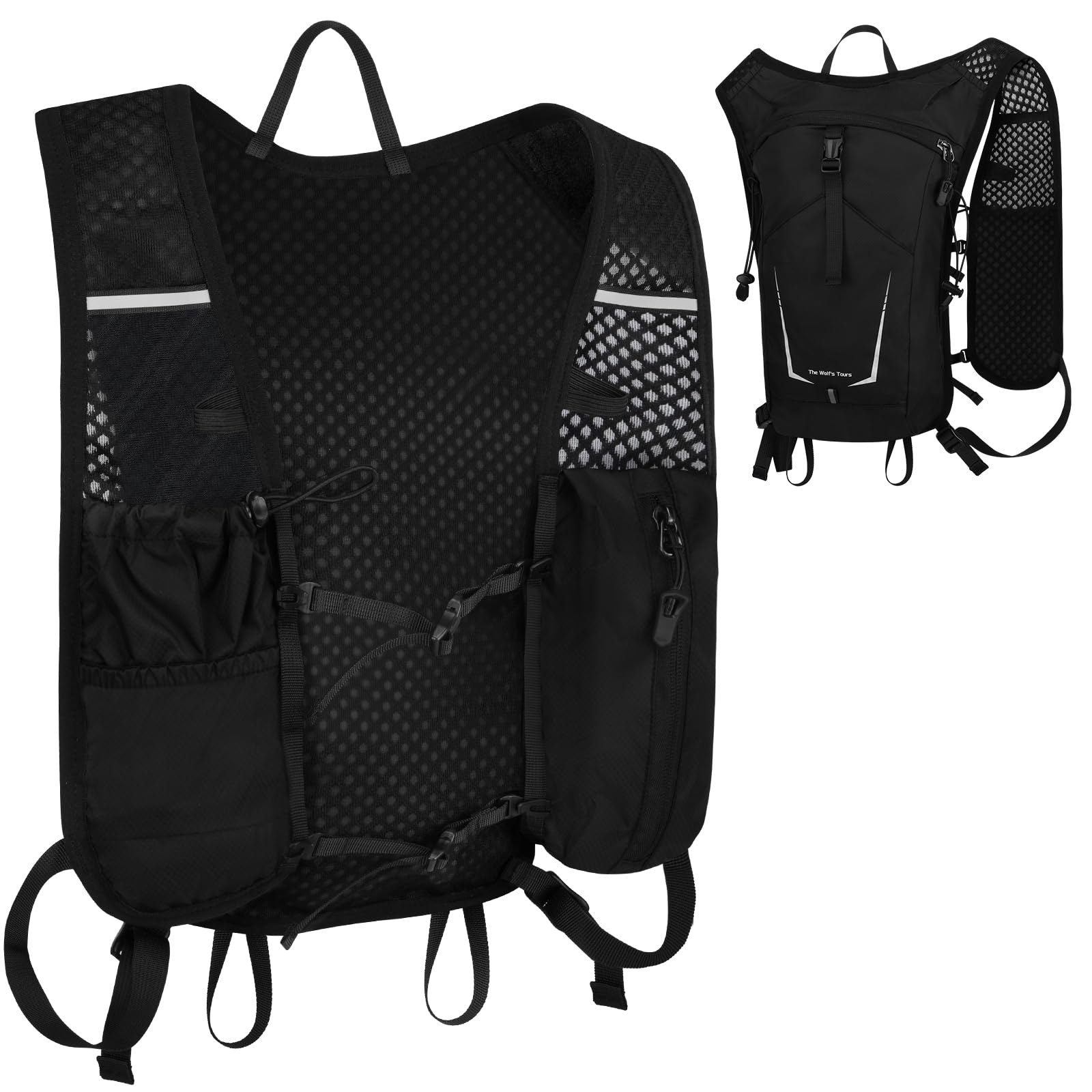 Alaoo Hydration Backpack Running, Running Vest Hydration with Reflective Strip, Hydrations Pack Functional Runnings Vest for Runnings Cycling Biking and Climbing, Black