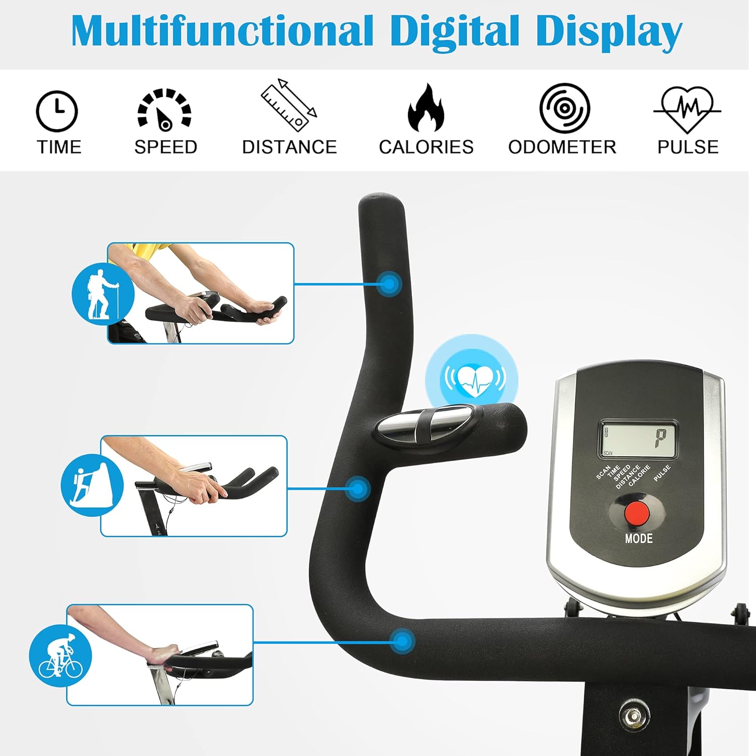 Close-up of the multifunctional digital display on the Sandinrayli Indoor Cycling Bike
