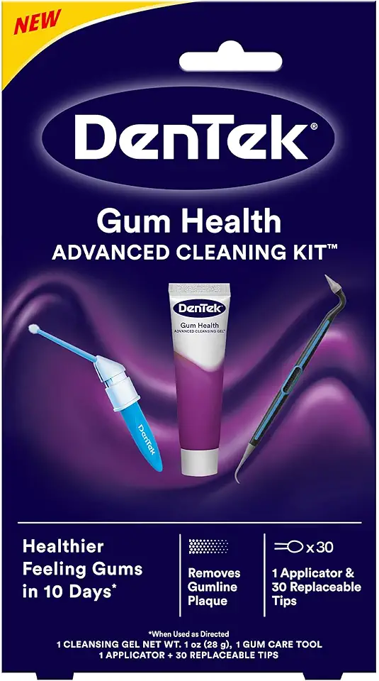 Dentek Gum Health Advanced Cleaning Kit, Oral Care Hygiene Kit with Gum Stimulator Tool &amp; Cleanser and Plaque Scraper for Teeth, Dental Tools for Clean &amp; Healthy Gums