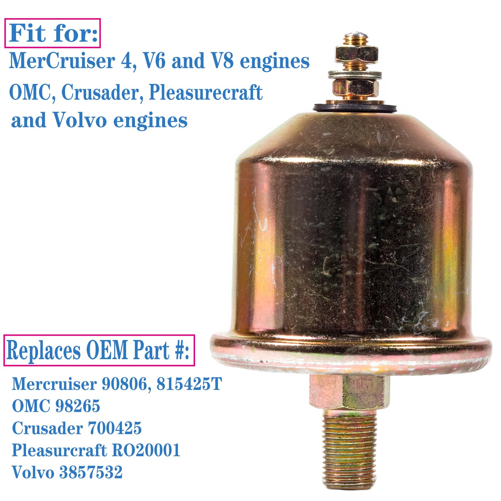 Oil Pressure Sender Sensor Sending Unit For Volvo Penta Mercury Mercruiser Marine OMC,815425T 3857532 18-5899 8M0068784 815425 90806 90806A1 834920 872063 0509445 0982650,3.0L,4,3L,5.0L,5.7L,7.4L,8.2L - View #11