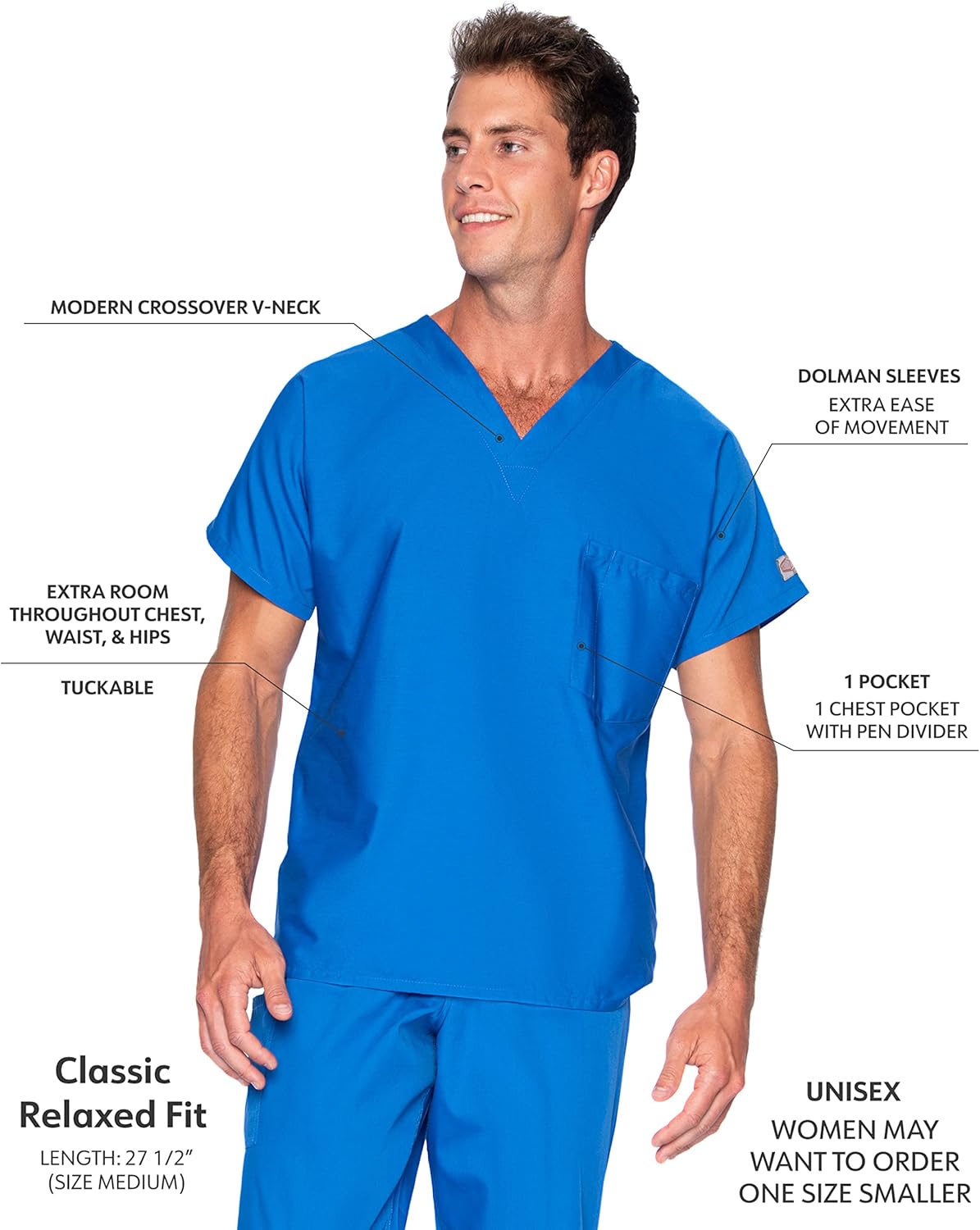 Landau Scrub Zone Unisex Relaxed Fit 1-Pocket V-Neck Scrub Top 71221 : Clothing, Shoes & Jewelry