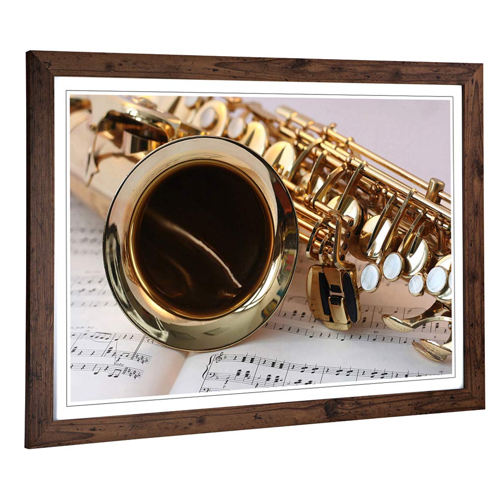 Big Box Art Framed Print of Saxophone Instrument & Sheet Music Design | Wall Art Picture | Home Decor for Kitchen, Living Room, Bedroom, Hallway, Walnut, A2 / 24.5x18 Inch / 62x45cm