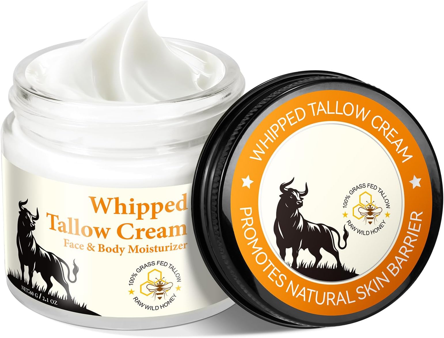 Beef Tallow for Skin, Beef Tallow, Organic Grass Fed Beef Tallow - Tallow and Honey Balm- Deeply Moisturizing, All-Natural Handmade Lotion Whipped Beef Tallow Face Moisturizer