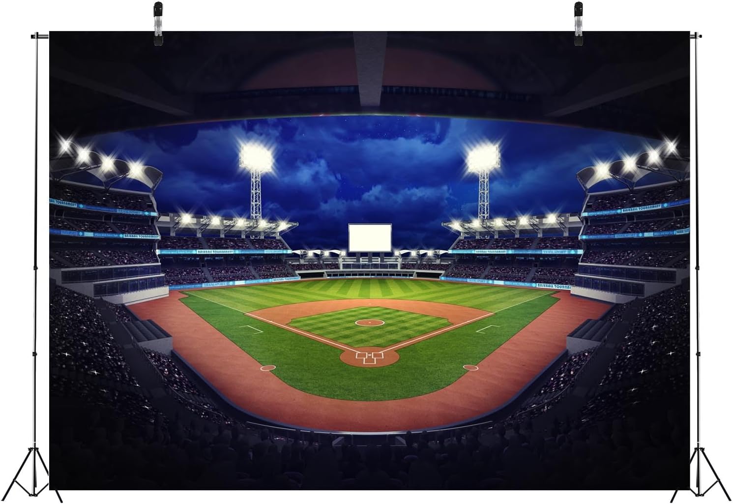 BELECO 7x5ft Fabric Baseball Backdrop Baseball Field Sports Stadium Fans Night Auditorium Spotlights Background Baseball Theme Birthday Party Decorations Children Adult Portrait Photo Studio Props
