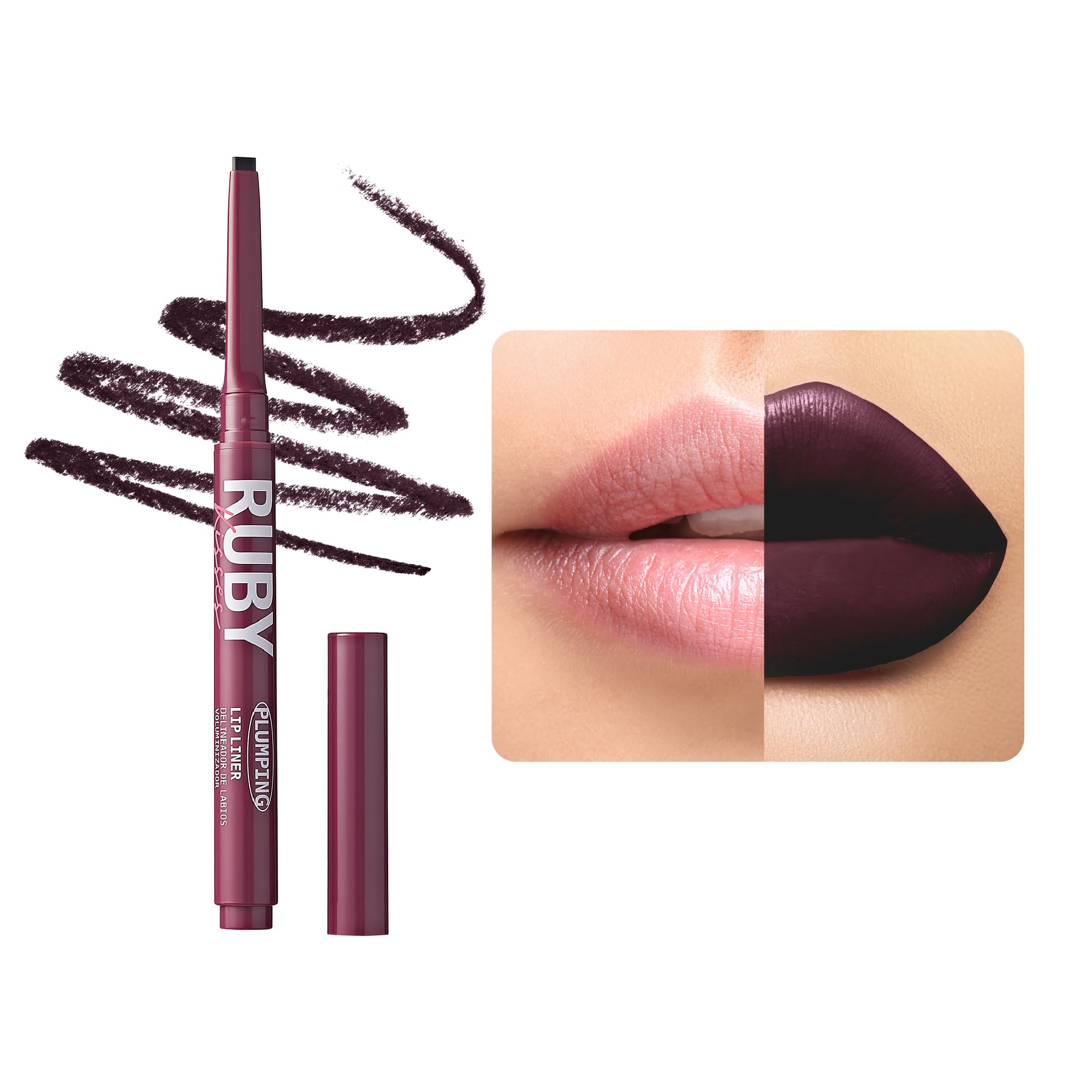 Ruby Kisses Plumping Effect Lip Liner, Semi Matte, Smudge Proof, High Pigment, Medium to Full Coverage Makeup, Precise Tip, Bold Color Lip Plumper