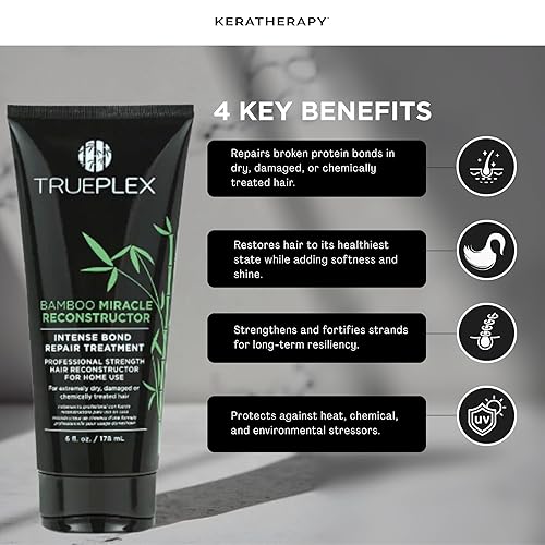 Miniatura 3 de Trueplex KERATHERAPY Bamboo Miracle Reconstructor Bond Repair Tratamiento, 6 onzas, 6.0 fl oz  Protección térmica vegana y fortalecedor del cabello