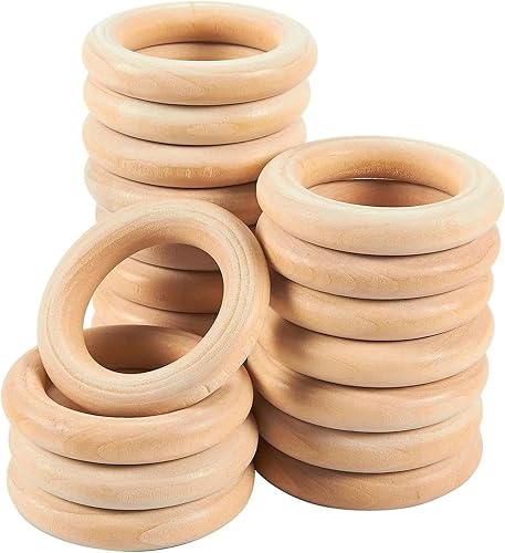 Paquete de 20 anillos de madera natural sin terminar para manualidades, proyectos de macramé, fabricación de joyas, conectores colgantes de
