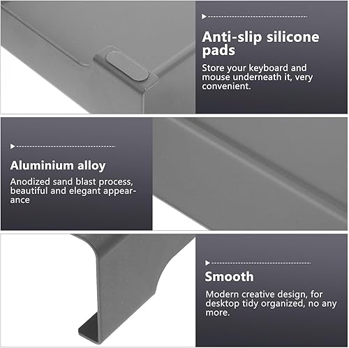 Miniatura 6 de Kisangel Aluminum Alloy Laptop Stand with Anti-slip Pads Height Computer Screen Riser for Home Office Desk Organizer Keyboard Storage Grey