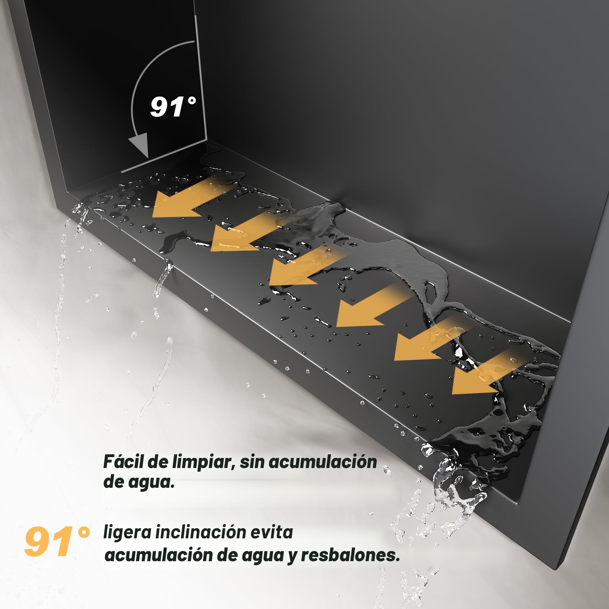 Sonni - Ducha de acero inoxidable, ducha empotrada, estante de almacenamiento individual para baño, impermeable, no requiere azulejos, 90 x 30 x 10 cm, negro, GNF90
