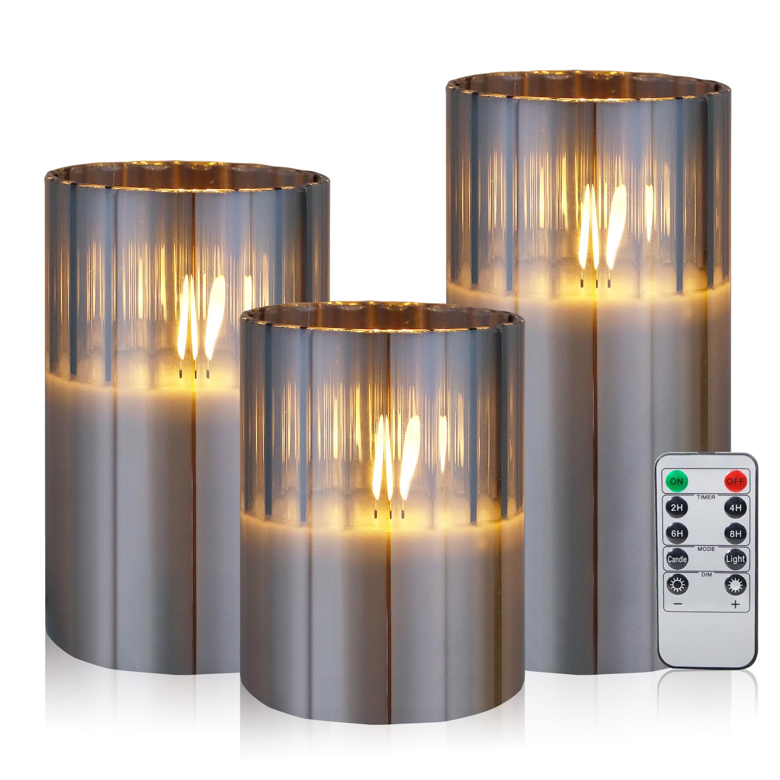 CCLIFE CushHom - Juego de 3 velas LED con mando a distancia, función de temporizador, 300 horas de parafina parpadeante, cera real, sin llama, funciona con pilas