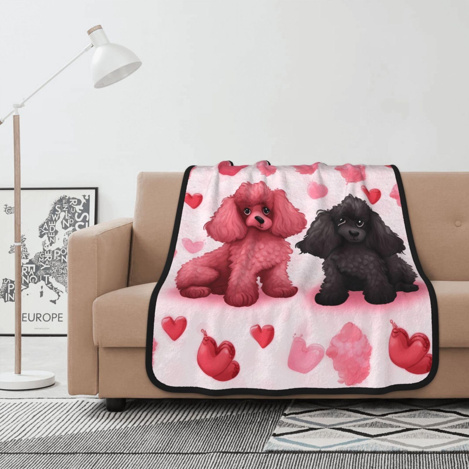 Couverture polaire caniches rose un cadeau déco pour chambre