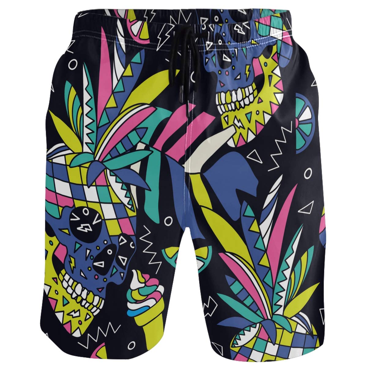 visesunny Stylish Mens Swim Trunks Quick Dry Beachwear Sports Swim Board Shorts Holiday Party Bathing Suits, Ethnic Skull, X-Large