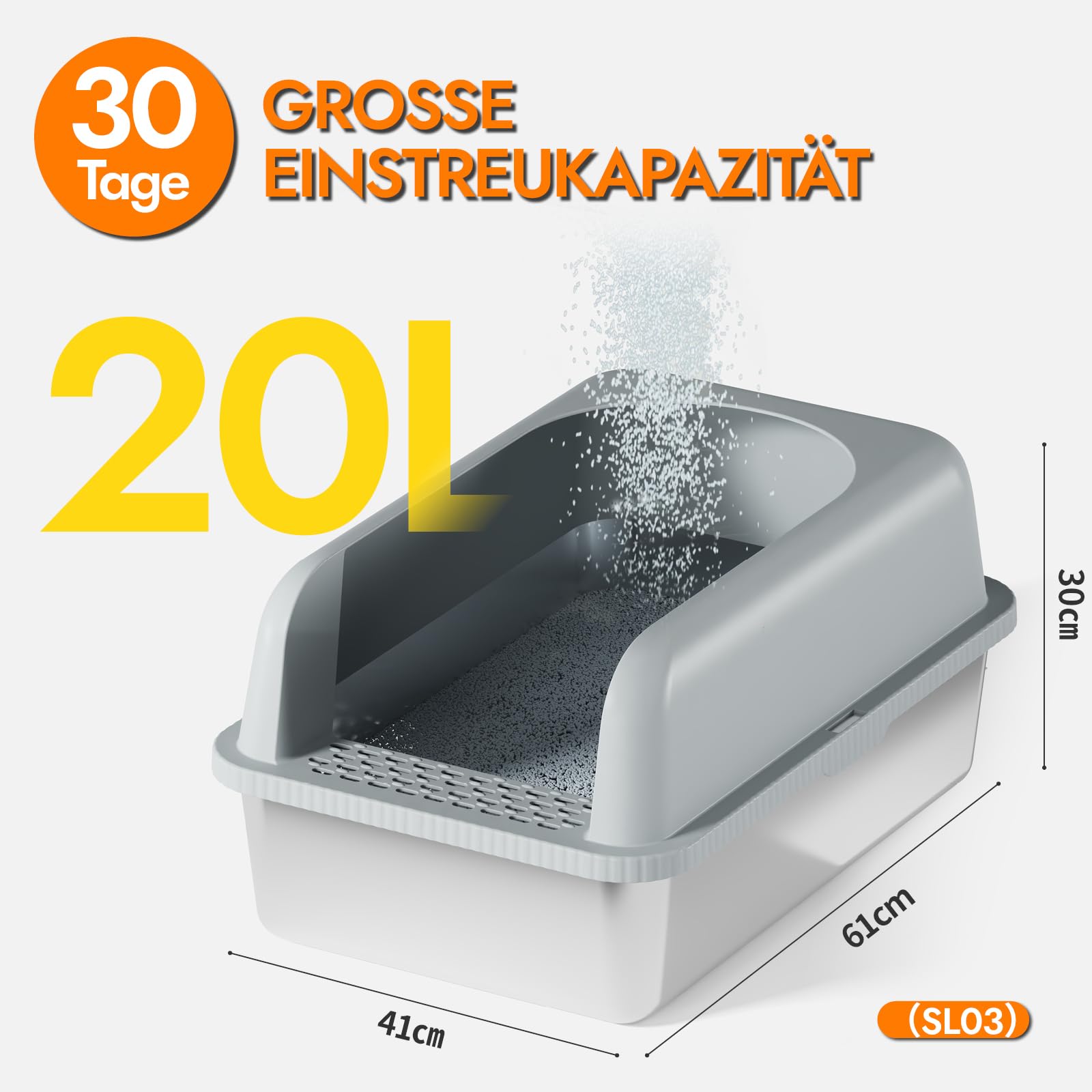 Katzenklo Edelstahl XL/L, Katzentoilette Edelstahl Große Kapazität Auslaufsicher Gegen Verschüttungen Katzenklo, mit Metall Katzenstreuschaufel(hellgrau)
