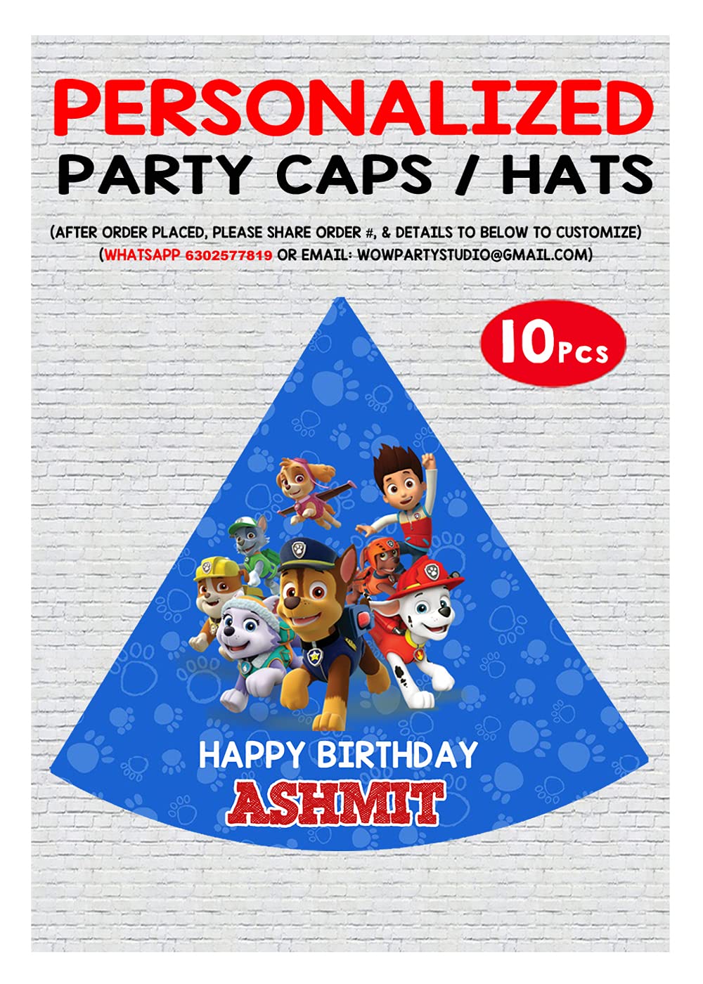 WoW Party Studio Personalised Paw Cartoon Theme Happy Birthday Party Decorations Party Caps/Hats with Birthday Boy/Girl Name - 10Pcs (B07VBVV41Q) Amazon Price History, Amazon Price Tracker