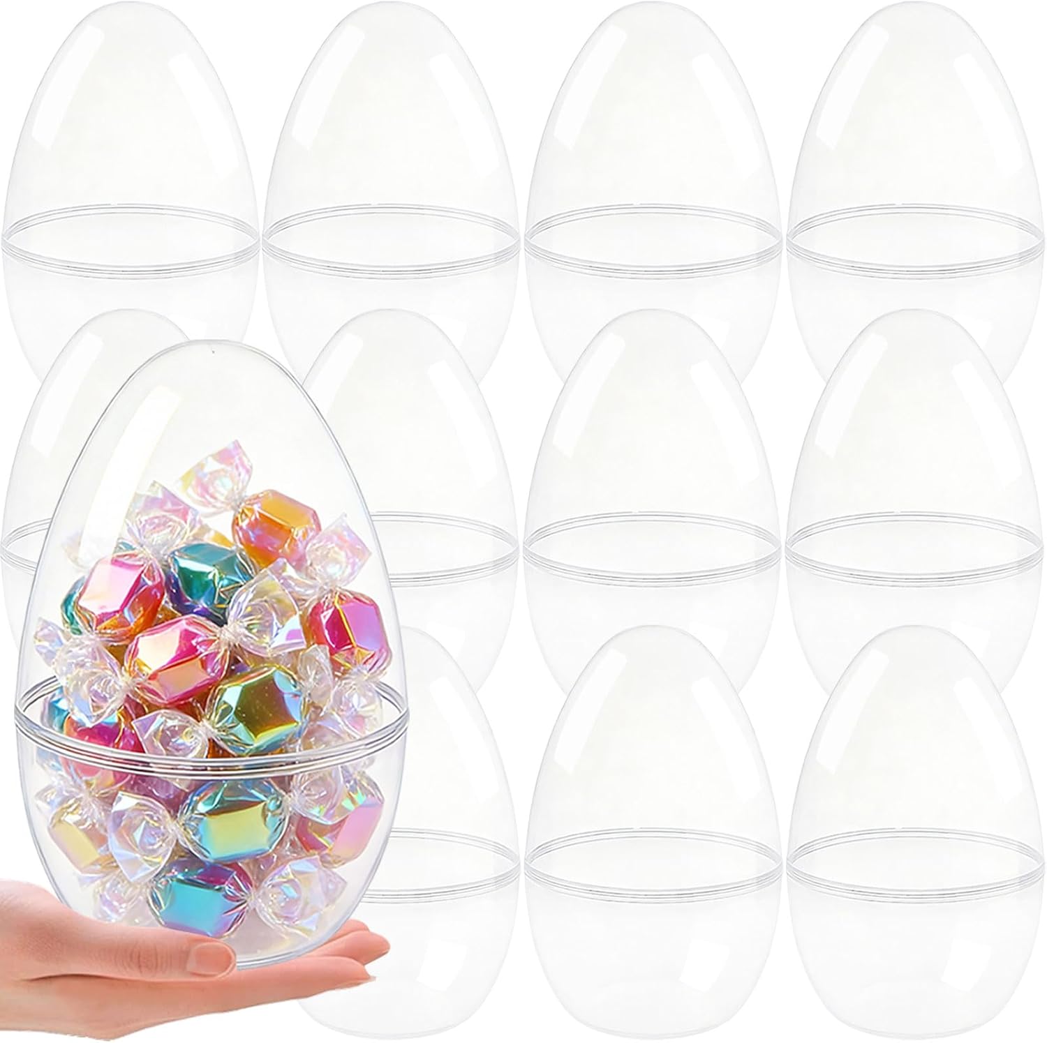 12 Pack 8 Inch Jumbo Clear Easter Eggs Plastic Giant Transparent Easter Eggs Huge Fillable Easter Egg for Easter Theme Party Easter Egg Hunt Party Favor