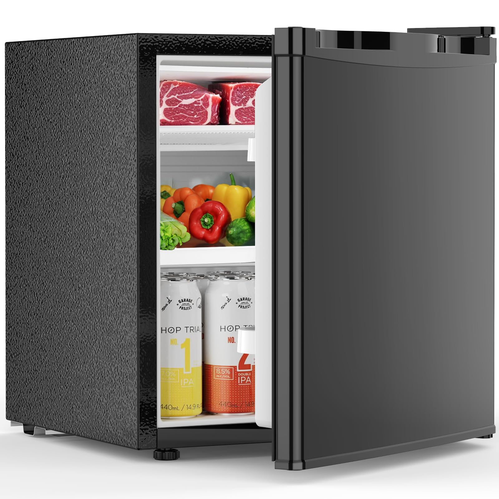 1.6 Cu.ft Mini Fridge with Freezer, Compact Single Reversible Door Refrigerator, Adjustable Thermostat, Ultra Quiet, Energy Efficient for Office, Dorm, Bedroom, Apartment -Black