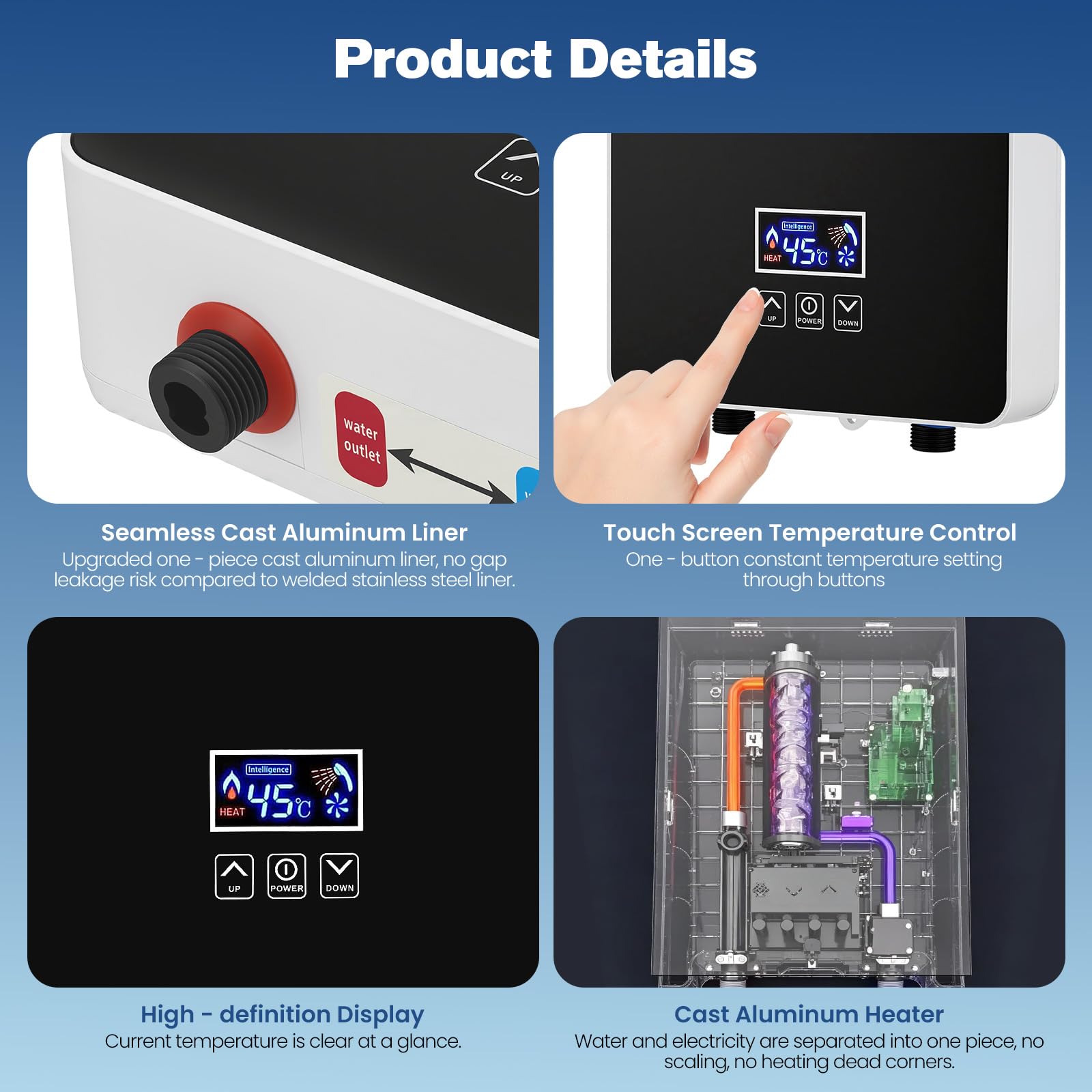 6000 W Calentador de agua instantáneo 230 V, agua eléctrico instantáneo con pantalla LED de temperatura, control de temperatura de 30-55 °C, resistente al agua IPX4 para ducha, cocina y baño