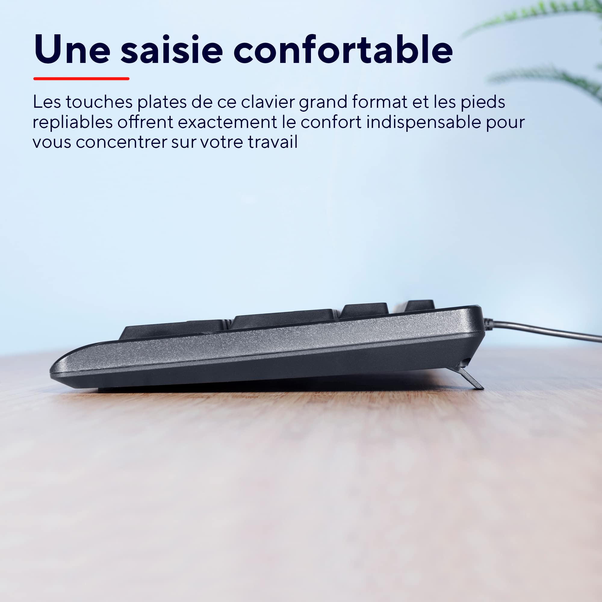 Trust Taro Clavier Filaire AZERTY Français Résistant aux Éclaboussures Silencieux USB 1.8 m Touches Plates Noir