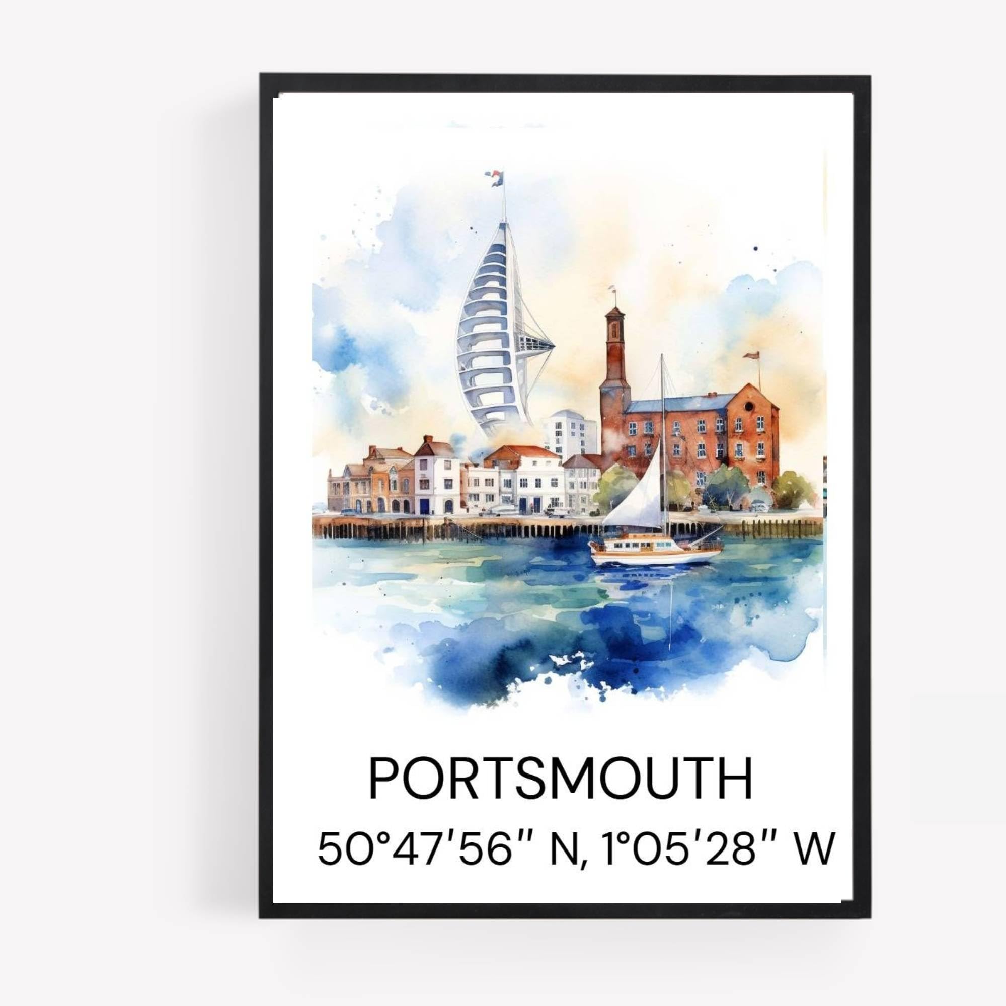 gfc portsmouth Cityscape Skyline Map Print Picture Poster Gift A4 UNFRAMED 1 wall art Home decor Decorating landmarks