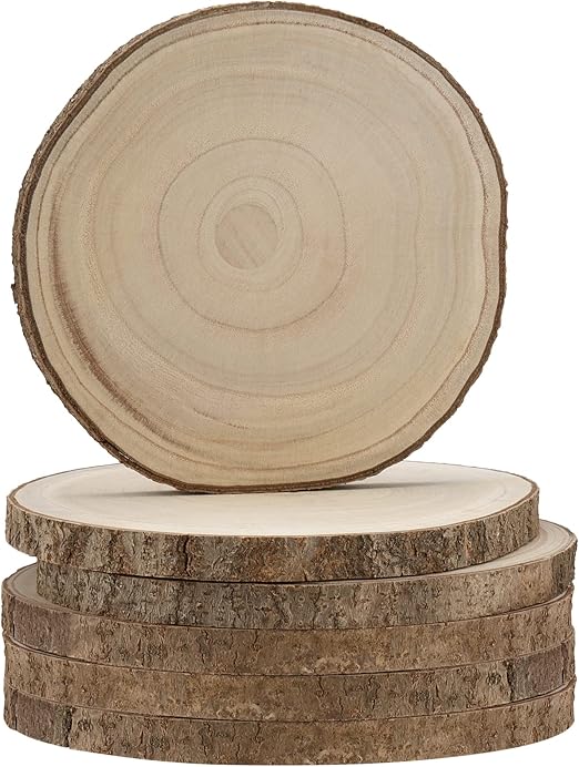 KEILEOHO 6 Piece 10-12 Inch Wood Rounds, Natural Round Wood Slices, Unfinished Rustic Wood Circle Slices Tree Slices for Centerpieces, DIY Projects, Ornaments