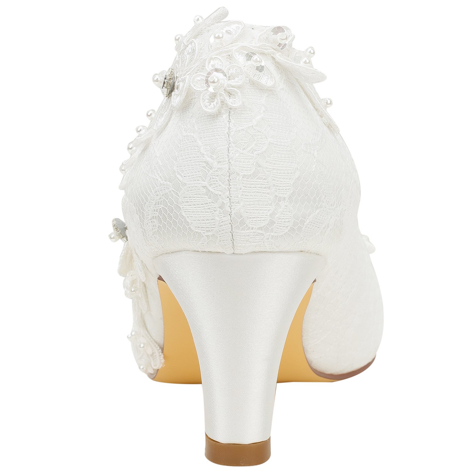 Chaussures de mariée Femmes Soie comme du Satin Talon bottier Escarpins avec Couture Dentelle Une Fleur Cristal Pearl