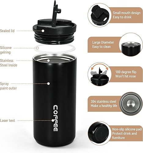 Miniatura 2 de Taza de café aislada de 17 onzas, taza de café de viaje, taza de café aislada al vacío con tapa de rosca a prueba de fugas, taza de café para