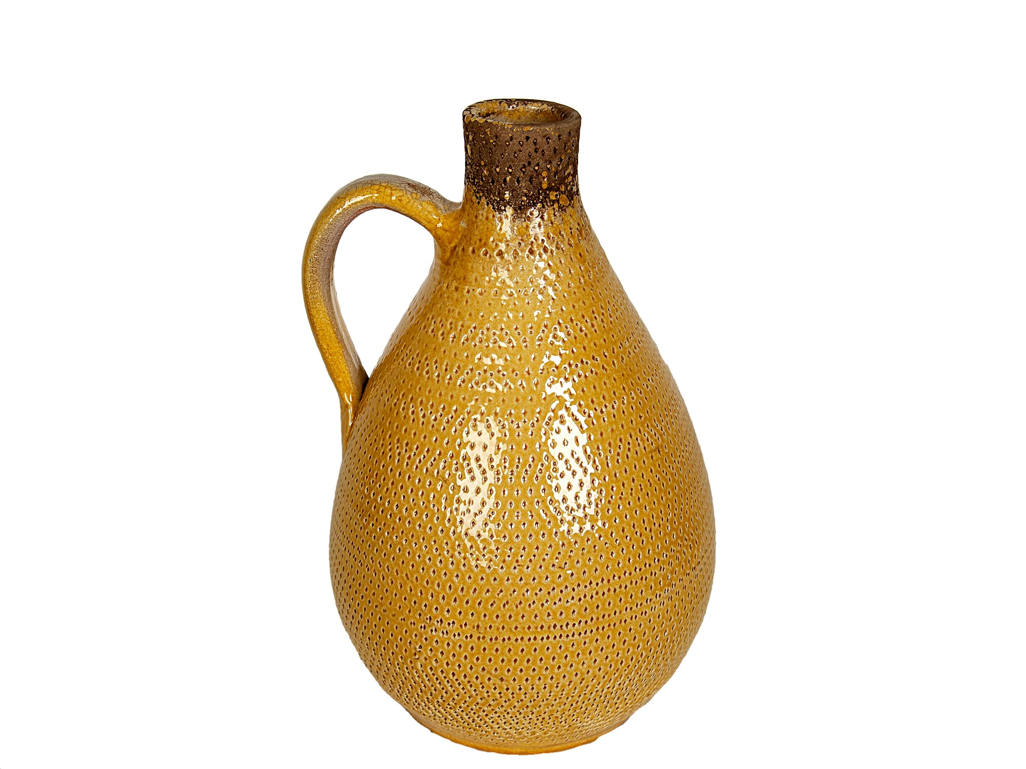 Vase en céramique jaune moutarde avec anse pour décoration de salon