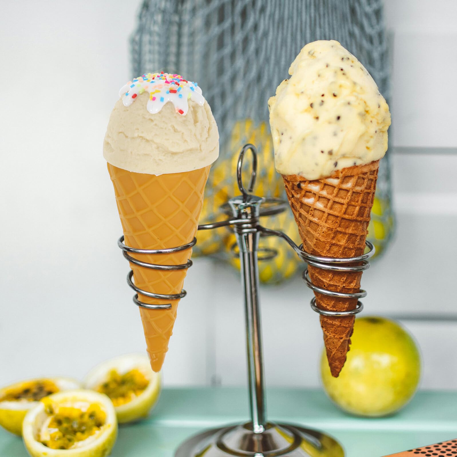 Figura de waffle de helado, blanco, artificial, accesorio para fotografía de alimentos, decoración y eventos temáticos