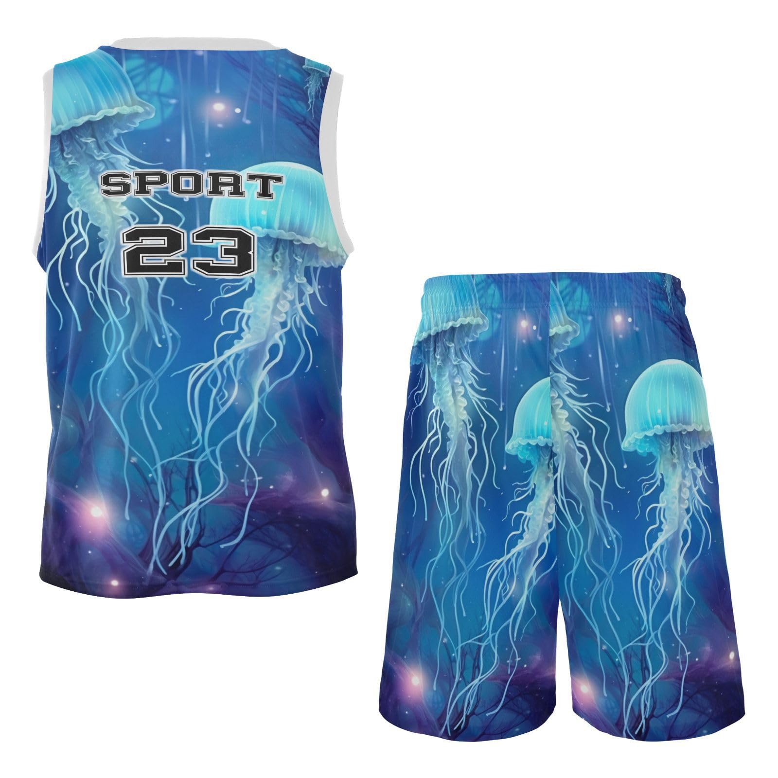 FLildon Sea Jellyfish Boys Basketball Jersey Set Tank Top Shorts Tracksuit Sport Training Suit for Kids