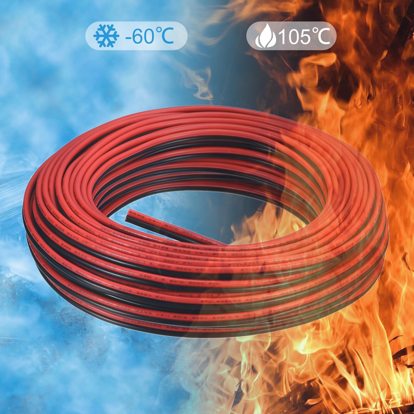QUARKZMAN 12AWG Elektrischer Draht 2 x 3,31 mm² Strom Kabel 30 Meter Weich und flexibel Kupfer Verlängerungskabel UL2468 Mantelleitung Gerätekabel PVC Silkon 2 adrig Rot Schwarz Elektrokabel