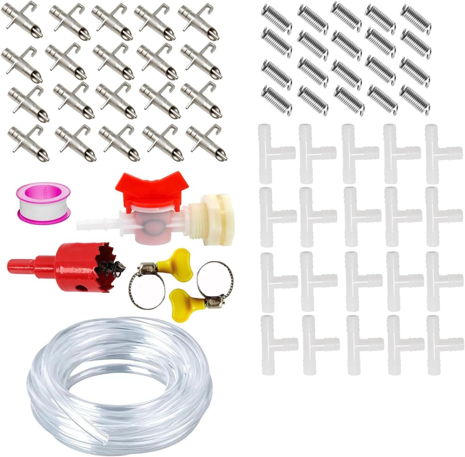 Automatic Small Animal Water Dispenser Set with Spring Mounted Nipples Feeders and Easy Installation Tool Watering Kits Automatic Watering Kits