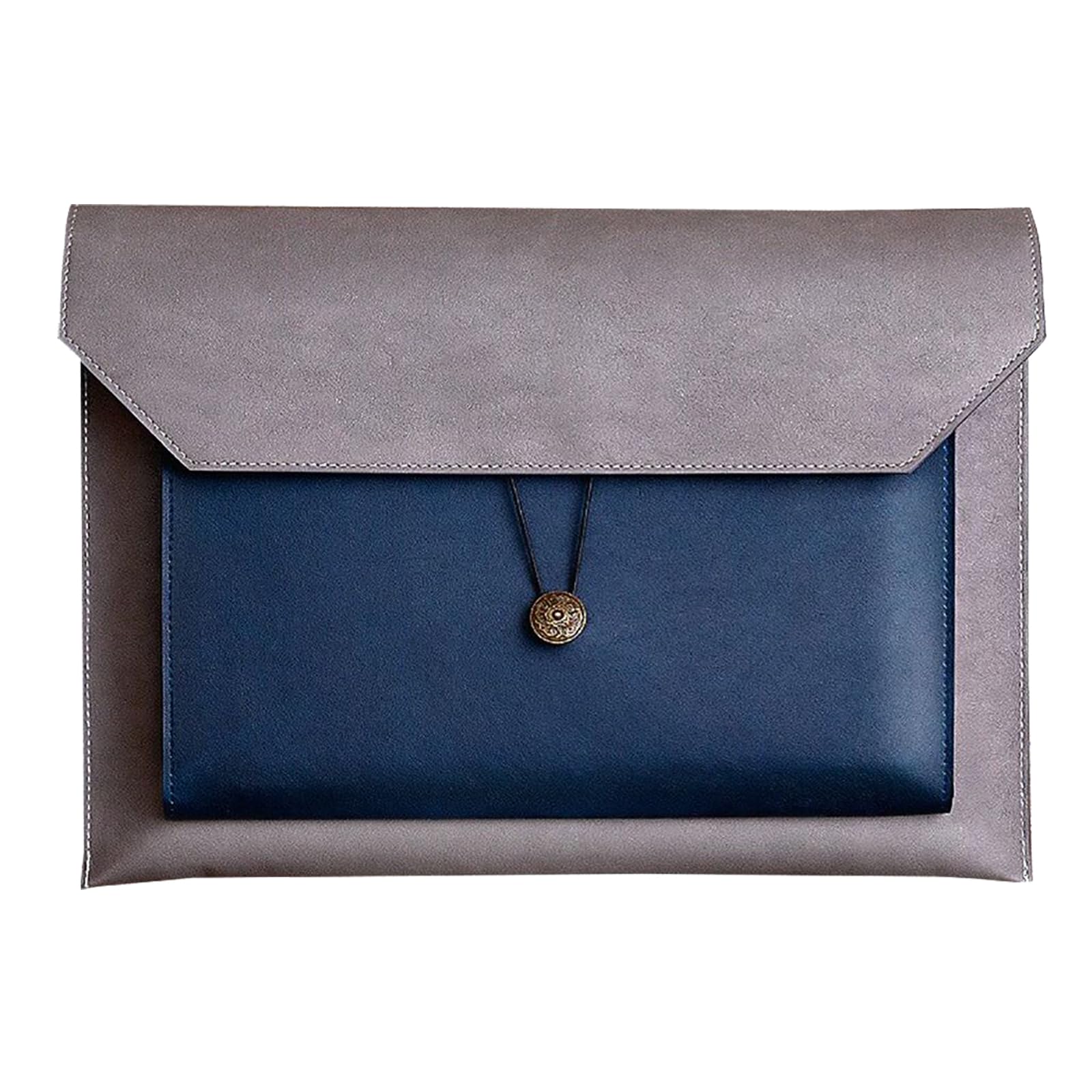 Enyuwlcm PU Leather A4 File Folder Document Holder Portfolio Envelope Folder Case with 2 Compartments Gray&Blue Match